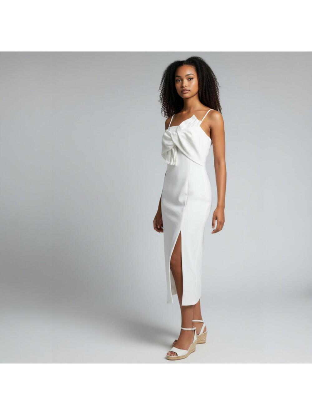 Lulus Made With Love White Maxi Bow Dress Large Side Slit Bridal Wedding Party